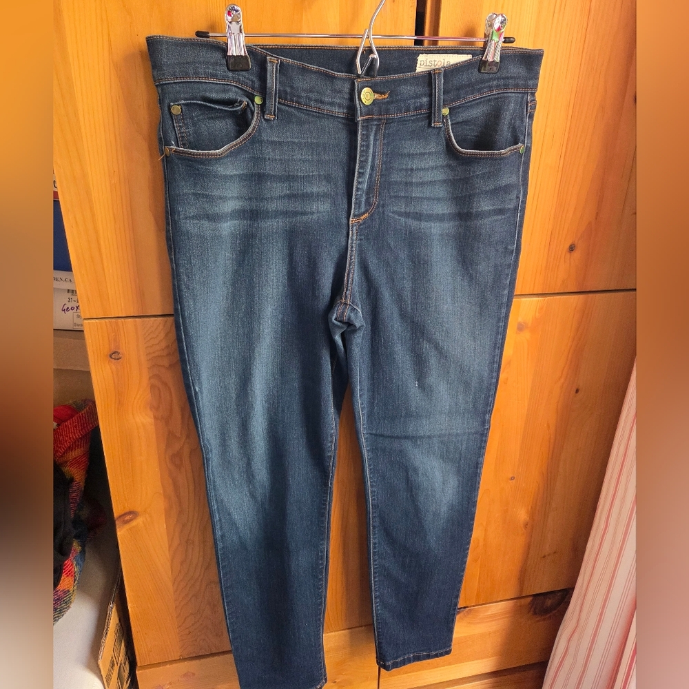Pistola Women's Tapered Leg Jeans in Dark Blue Denim Size 31